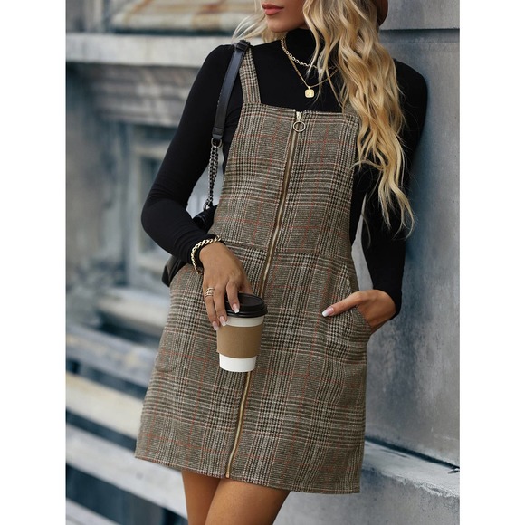 Tartan plaid O ring Zipper Overall Dress (Without Tee) gray NWT - Picture 11 of 11